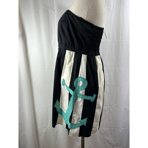 JUDITH MARCH NWT $100 Strapless embroidered anchor Floral Dress o/s black white - Picture 3 of 11